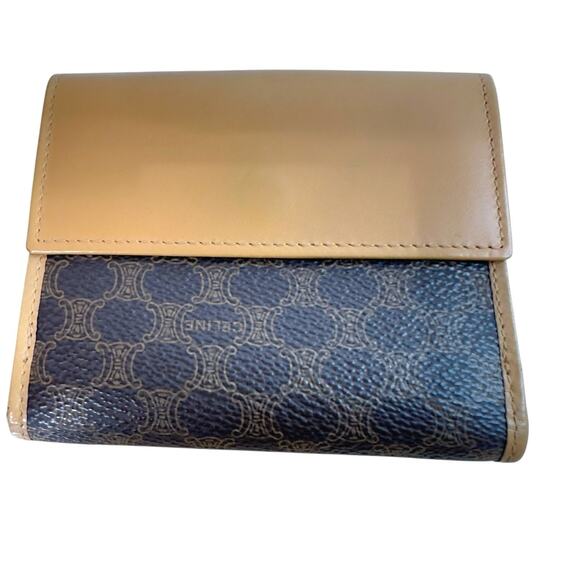 Vintage Celine Macadam Canvas Bifold Wallet Brown Tan Leather Made in Italy - Picture 3 of 16